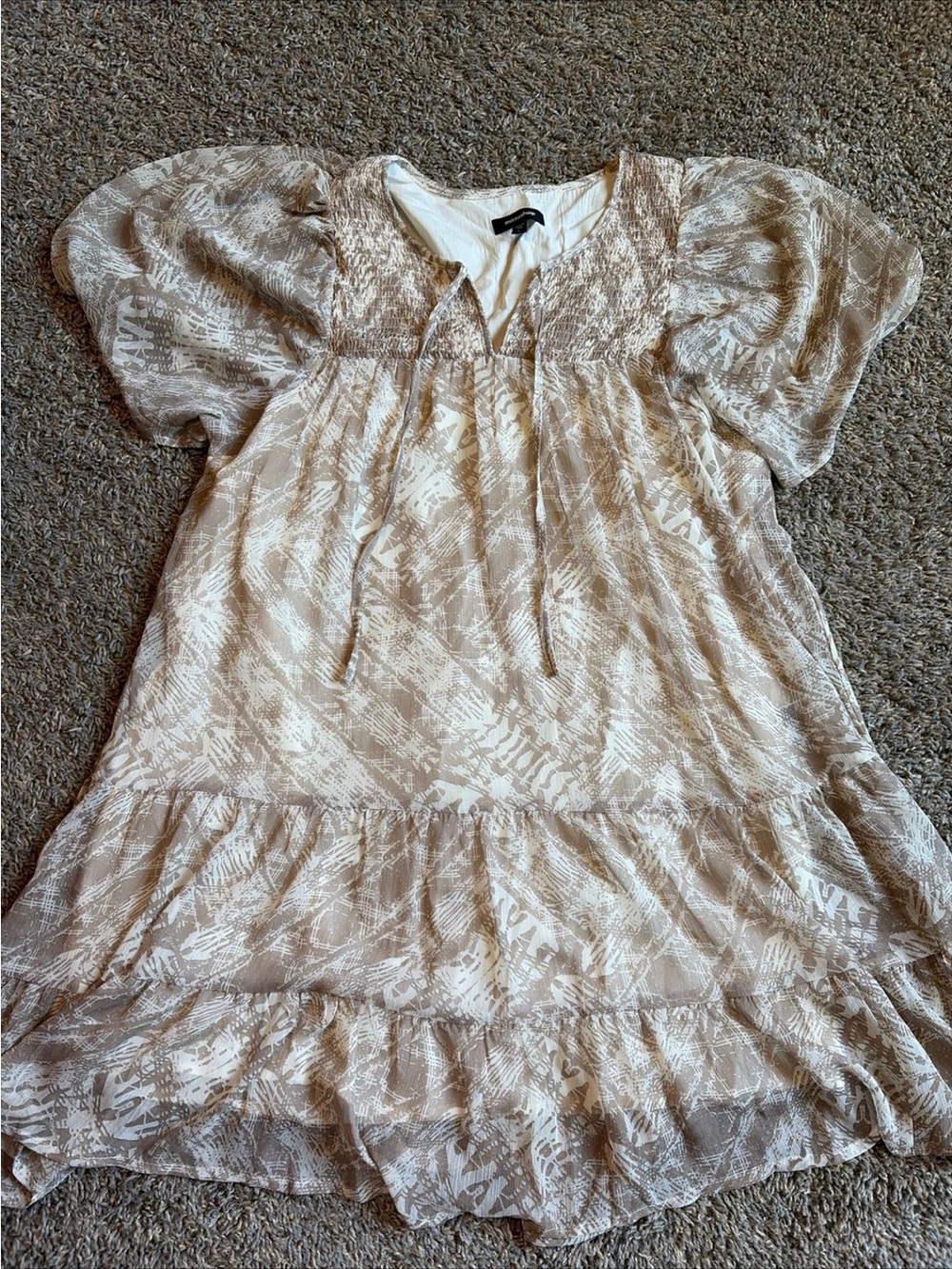 mittoshop Cream and Beige Tiered Mini Dress